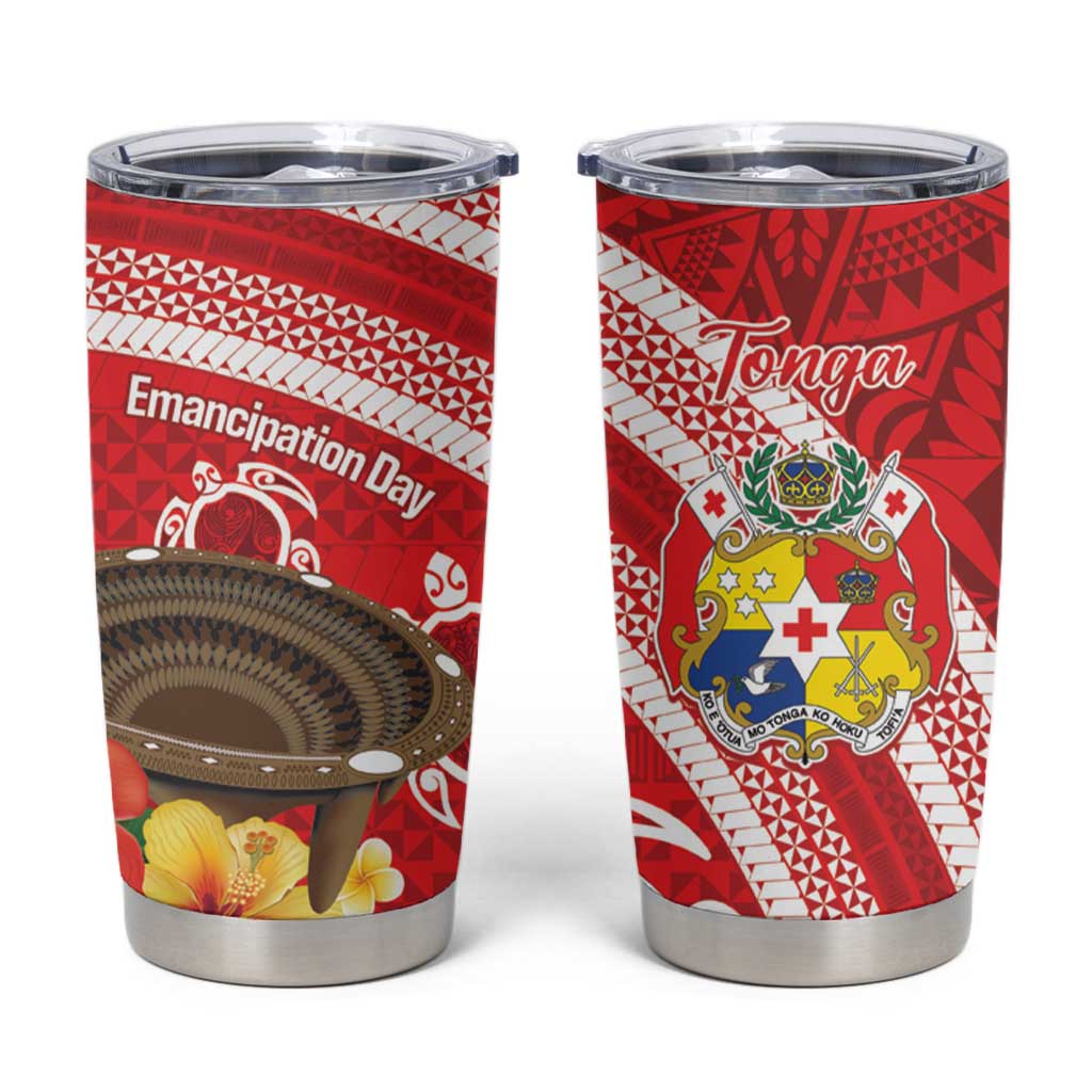 Kingdom Of Tonga Emancipation Day Tumbler Cup Tongan Ngatu With Kumete Red