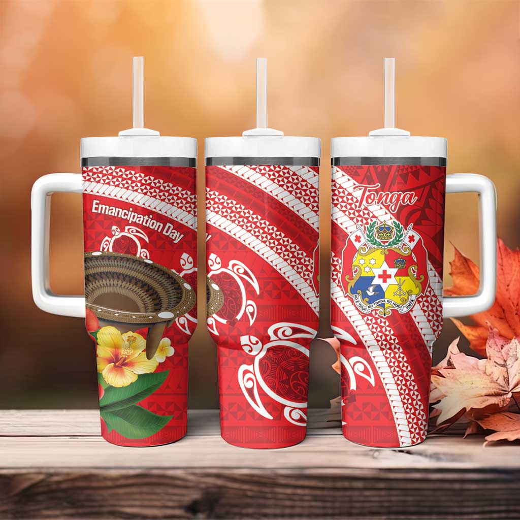 Kingdom Of Tonga Emancipation Day Tumbler With Handle Tongan Ngatu With Kumete Red