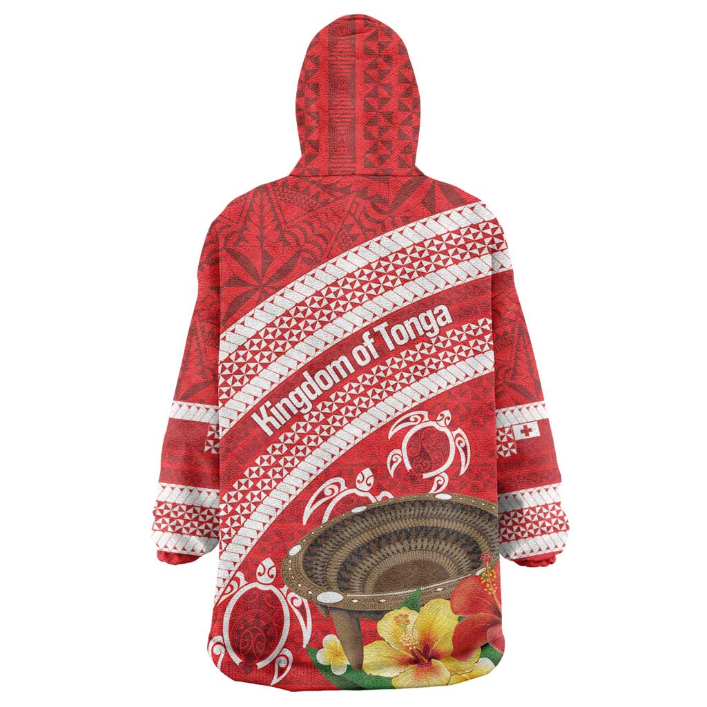 Kingdom Of Tonga Emancipation Day Wearable Blanket Hoodie Tongan Ngatu With Kumete Red