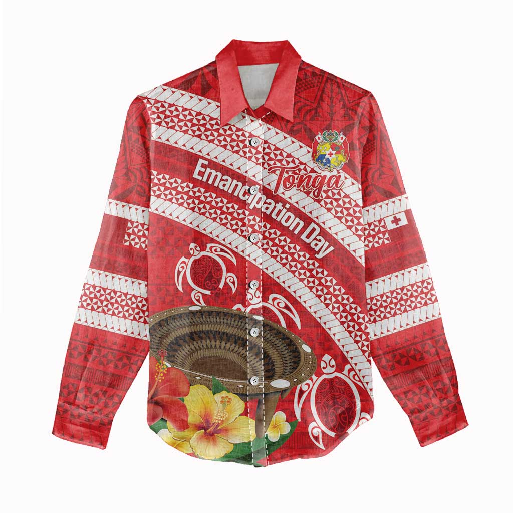 Kingdom Of Tonga Emancipation Day Women Casual Shirt Tongan Ngatu With Kumete Red LT14 - Polynesian Pride