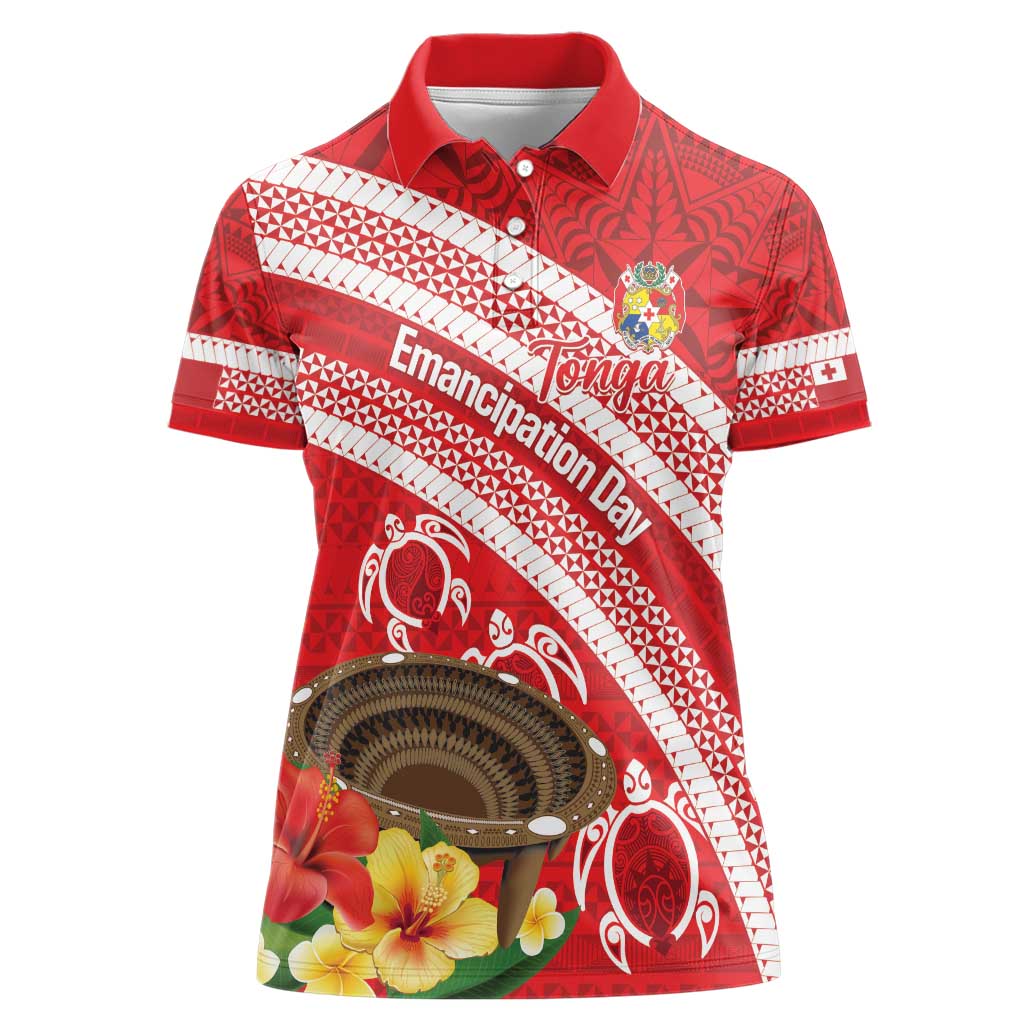 Kingdom Of Tonga Emancipation Day Women Polo Shirt Tongan Ngatu With Kumete Red