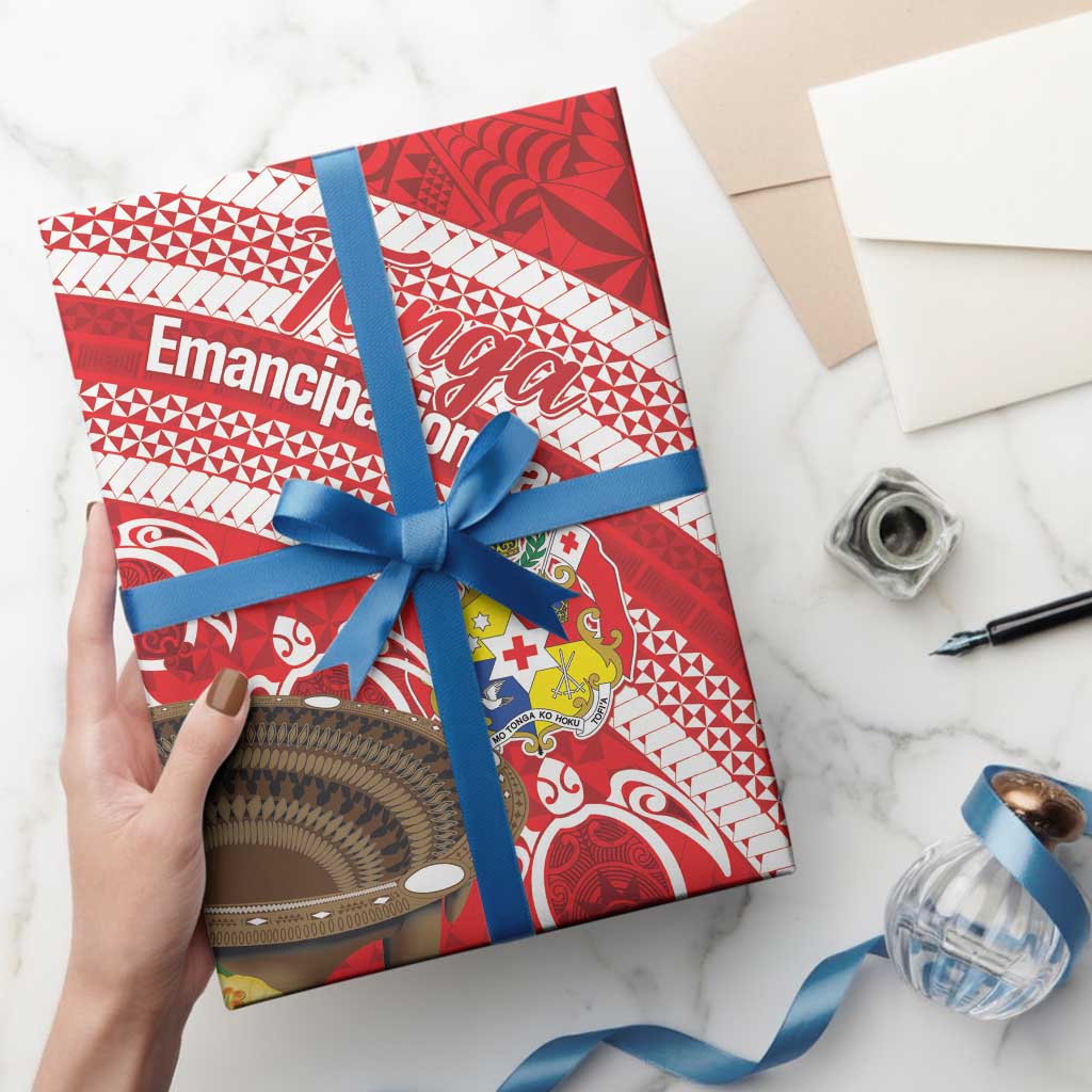 Kingdom Of Tonga Emancipation Day Wrapping Paper Tongan Ngatu With Kumete Red - Polynesian Pride