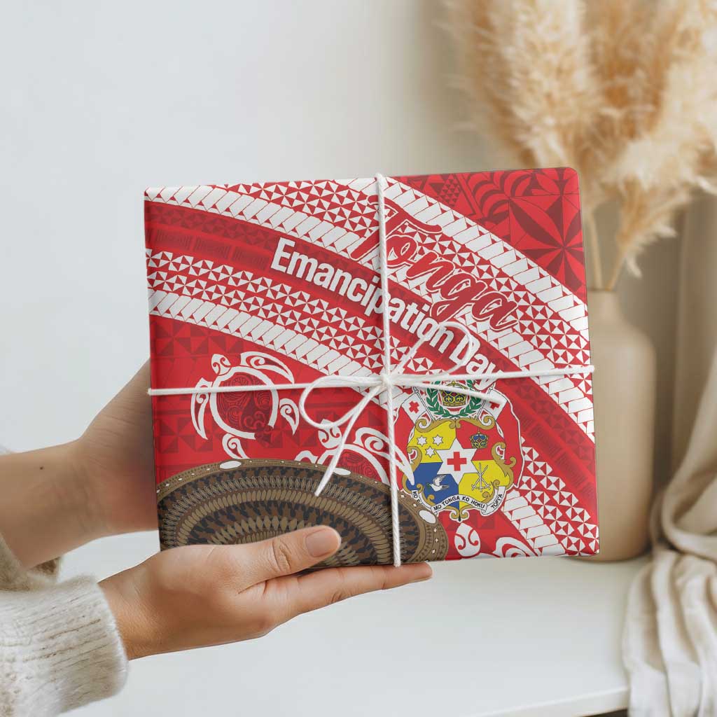 Kingdom Of Tonga Emancipation Day Wrapping Paper Tongan Ngatu With Kumete Red - Polynesian Pride