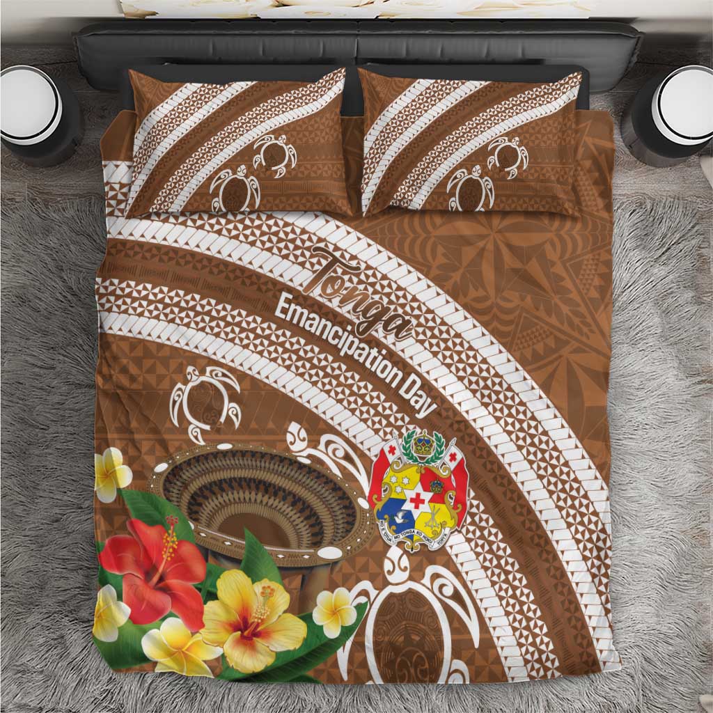 Kingdom Of Tonga Emancipation Day Bedding Set Tongan Ngatu With Kumete Brown