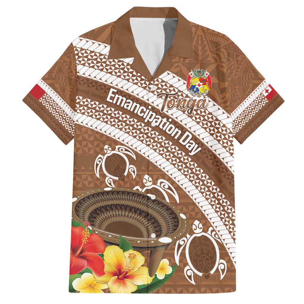 Kingdom Of Tonga Emancipation Day Family Matching Long Sleeve Bodycon Dress and Hawaiian Shirt Tongan Ngatu With Kumete Brown LT14 Dad's Shirt - Short Sleeve Brown - Polynesian Pride