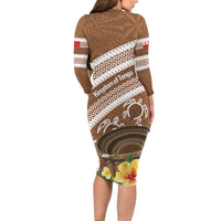 Kingdom Of Tonga Emancipation Day Family Matching Long Sleeve Bodycon Dress and Hawaiian Shirt Tongan Ngatu With Kumete Brown LT14 - Polynesian Pride