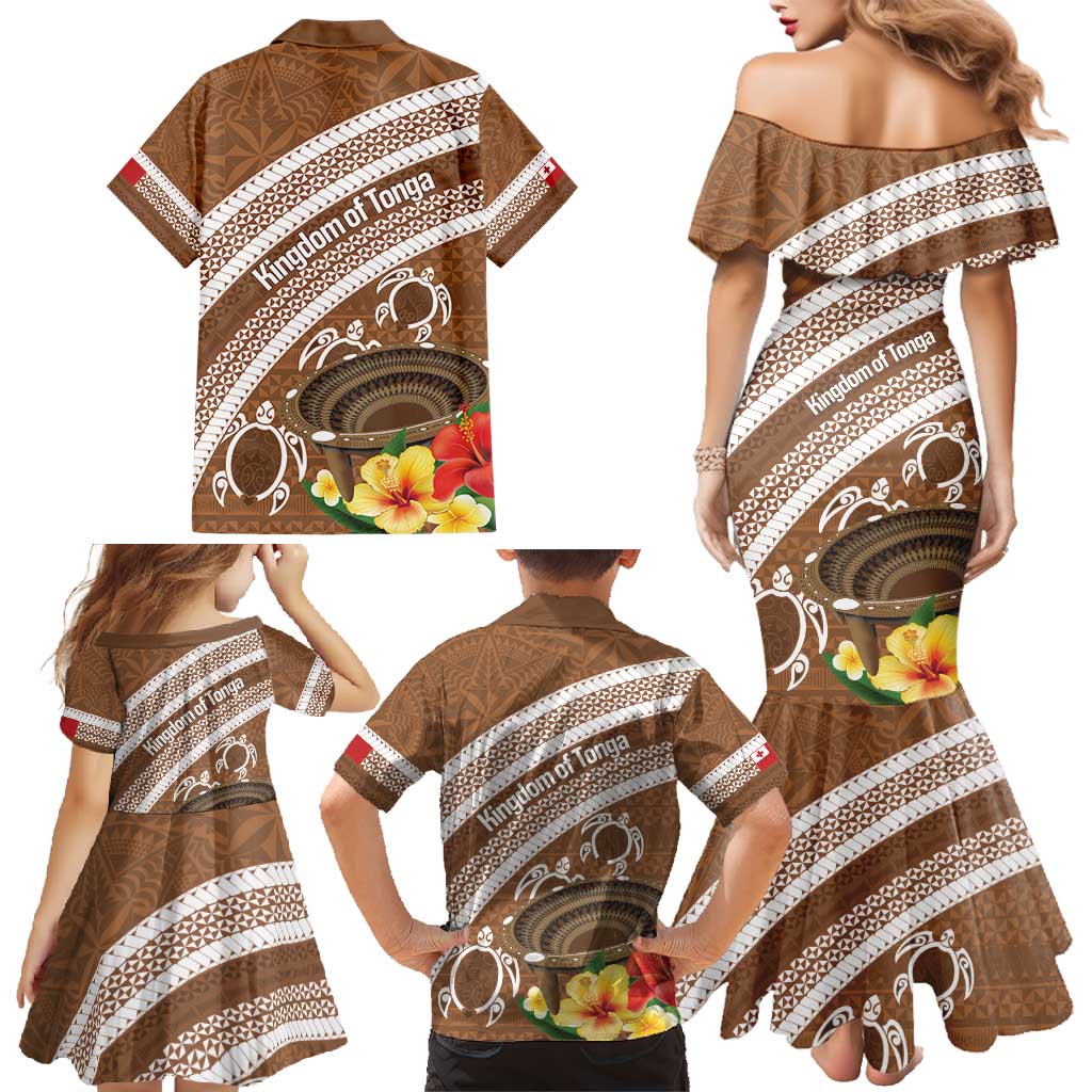 Kingdom Of Tonga Emancipation Day Family Matching Mermaid Dress and Hawaiian Shirt Tongan Ngatu With Kumete Brown LT14 - Polynesian Pride