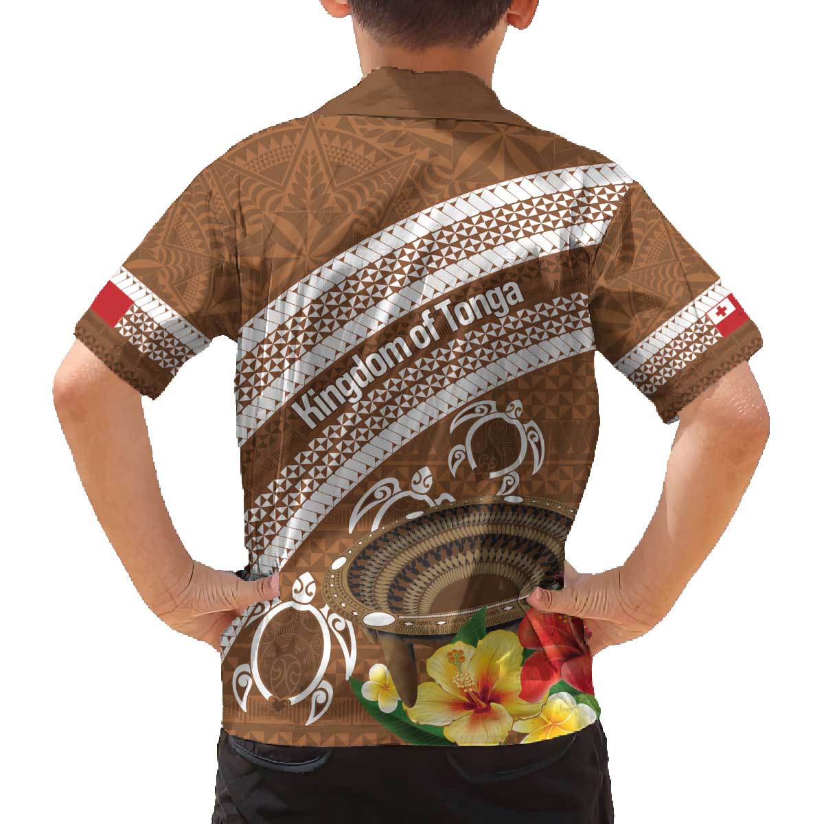 Kingdom Of Tonga Emancipation Day Family Matching Off The Shoulder Long Sleeve Dress and Hawaiian Shirt Tongan Ngatu With Kumete Brown LT14 - Polynesian Pride