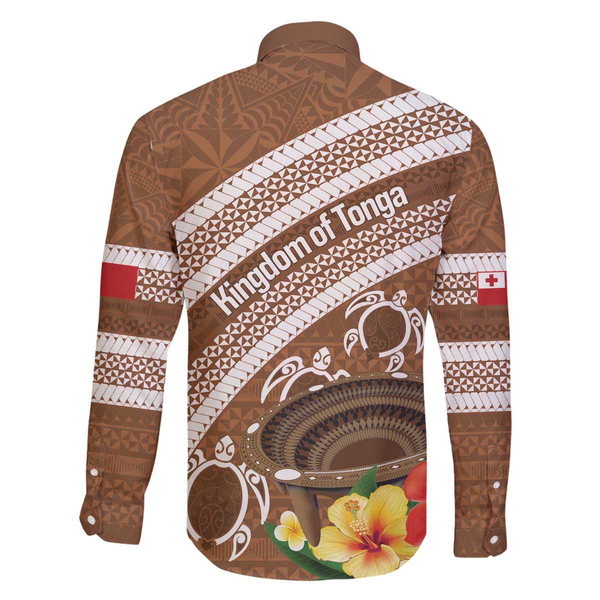 Kingdom Of Tonga Emancipation Day Family Matching Off The Shoulder Long Sleeve Dress and Hawaiian Shirt Tongan Ngatu With Kumete Brown LT14 - Polynesian Pride