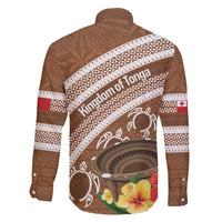 Kingdom Of Tonga Emancipation Day Family Matching Off The Shoulder Long Sleeve Dress and Hawaiian Shirt Tongan Ngatu With Kumete Brown LT14 - Polynesian Pride