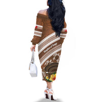 Kingdom Of Tonga Emancipation Day Family Matching Off The Shoulder Long Sleeve Dress and Hawaiian Shirt Tongan Ngatu With Kumete Brown LT14 - Polynesian Pride