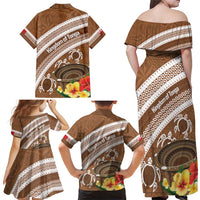 Kingdom Of Tonga Emancipation Day Family Matching Off Shoulder Maxi Dress and Hawaiian Shirt Tongan Ngatu With Kumete Brown