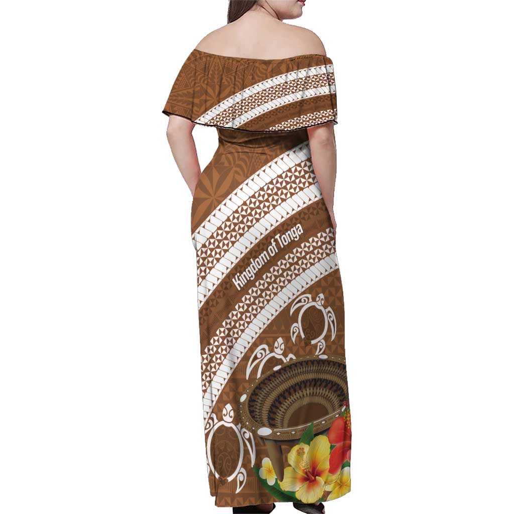 Kingdom Of Tonga Emancipation Day Family Matching Off Shoulder Maxi Dress and Hawaiian Shirt Tongan Ngatu With Kumete Brown