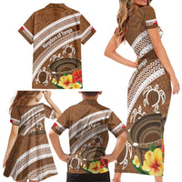 Kingdom Of Tonga Emancipation Day Family Matching Short Sleeve Bodycon Dress and Hawaiian Shirt Tongan Ngatu With Kumete Brown LT14 - Polynesian Pride