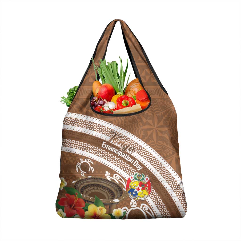 Kingdom Of Tonga Emancipation Day Grocery Bag Tongan Ngatu With Kumete Brown