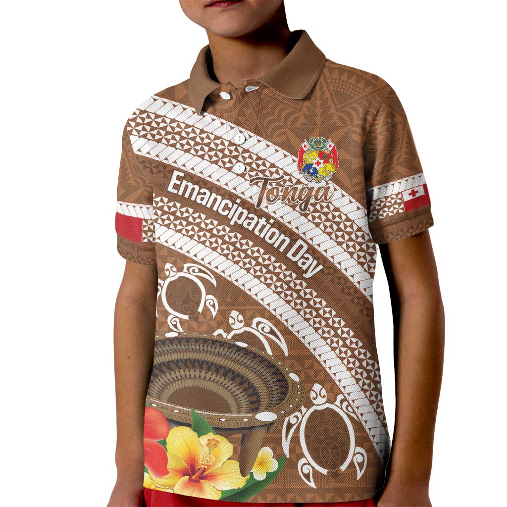 Kingdom Of Tonga Emancipation Day Kid Polo Shirt Tongan Ngatu With Kumete Brown