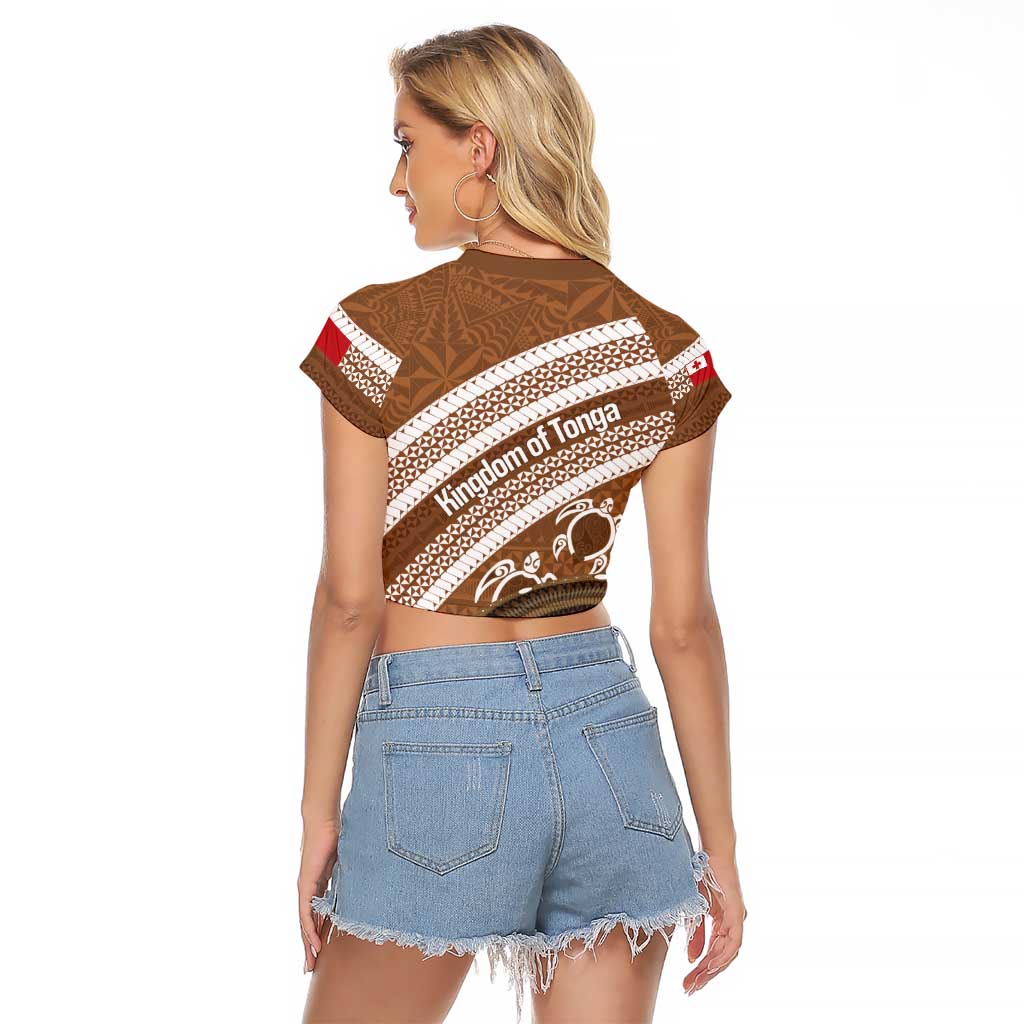 Kingdom Of Tonga Emancipation Day Raglan Cropped T Shirt Tongan Ngatu With Kumete Brown