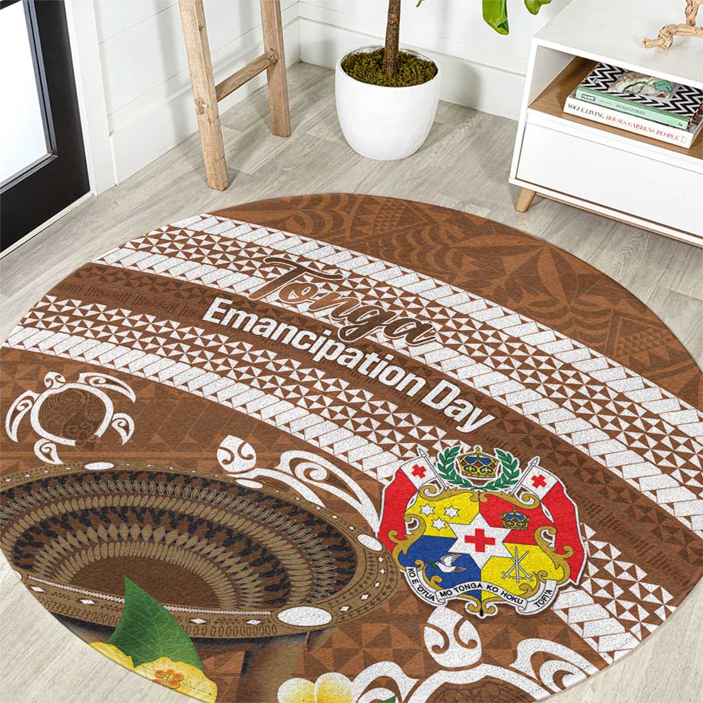Kingdom Of Tonga Emancipation Day Round Carpet Tongan Ngatu With Kumete Brown