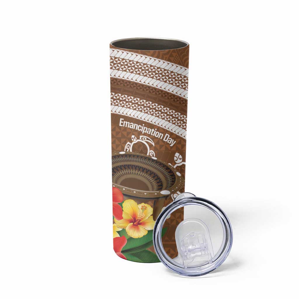 Kingdom Of Tonga Emancipation Day Skinny Tumbler Tongan Ngatu With Kumete Brown LT14 - Polynesian Pride