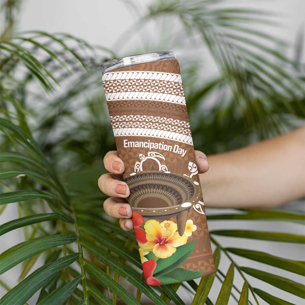 Kingdom Of Tonga Emancipation Day Skinny Tumbler Tongan Ngatu With Kumete Brown LT14 - Polynesian Pride