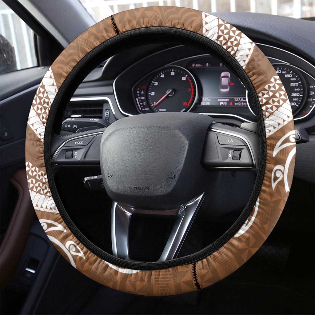 Kingdom Of Tonga Emancipation Day Steering Wheel Cover Tongan Ngatu With Kumete Brown