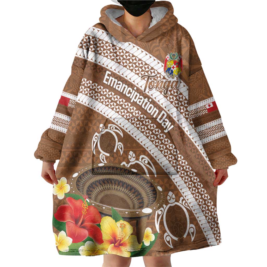 Kingdom Of Tonga Emancipation Day Wearable Blanket Hoodie Tongan Ngatu With Kumete Brown