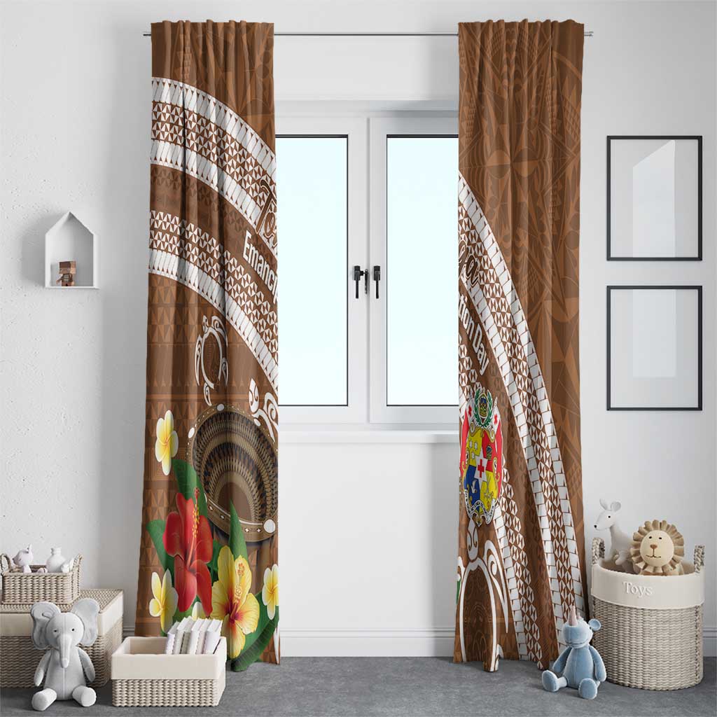 Kingdom Of Tonga Emancipation Day Window Curtain Tongan Ngatu With Kumete Brown