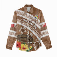 Kingdom Of Tonga Emancipation Day Women Casual Shirt Tongan Ngatu With Kumete Brown LT14 - Polynesian Pride
