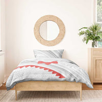 Tonga White Sunday Bedding Set Heilala Flowers Tongan Ngatu Pattern