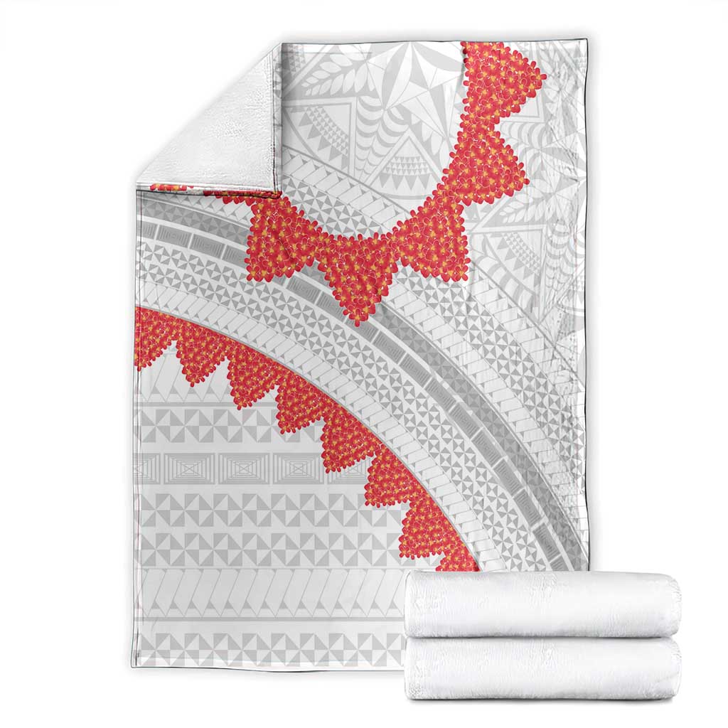 Tonga White Sunday Blanket Heilala Flowers Tongan Ngatu Pattern