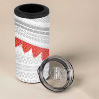 Tonga White Sunday 4 in 1 Can Cooler Tumbler Heilala Flowers Tongan Ngatu Pattern