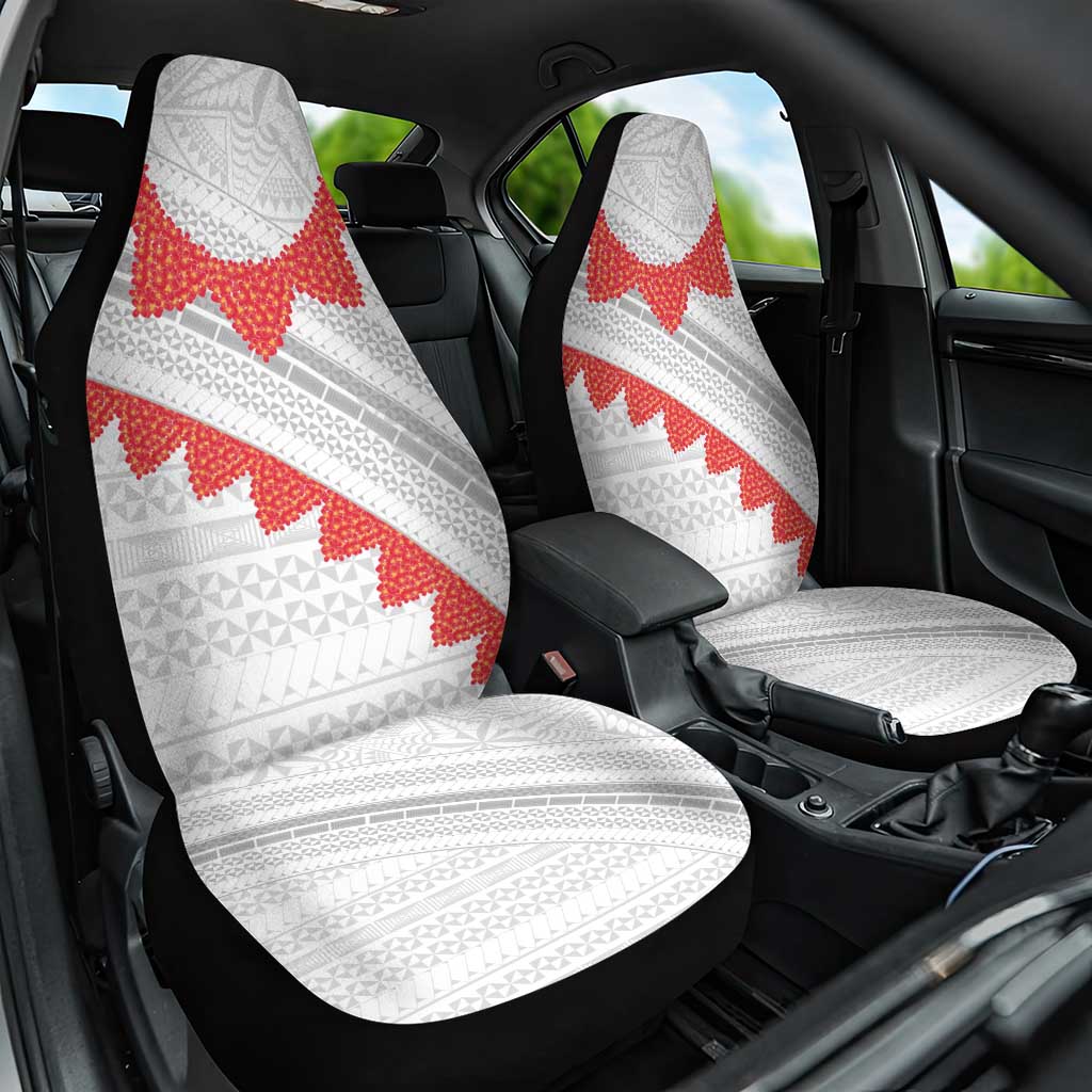 Tonga White Sunday Car Seat Cover Heilala Flowers Tongan Ngatu Pattern