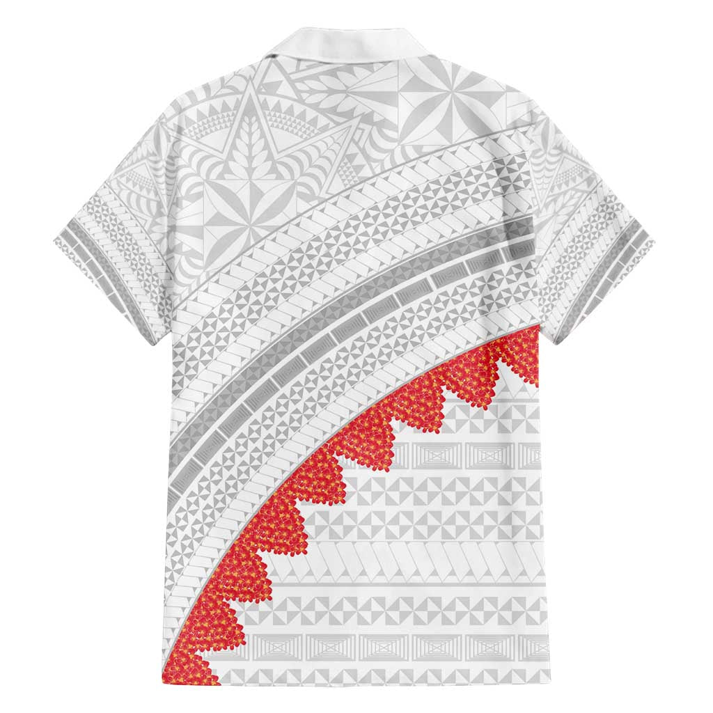 Tonga White Sunday Family Matching Long Sleeve Bodycon Dress and Hawaiian Shirt Heilala Flowers Tongan Ngatu Pattern