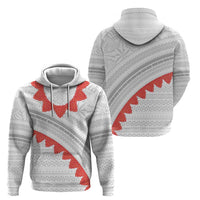 Tonga White Sunday Hoodie Heilala Flowers Tongan Ngatu Pattern