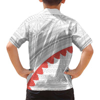 Tonga White Sunday Kid Hawaiian Shirt Heilala Flowers Tongan Ngatu Pattern