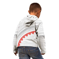 Tonga White Sunday Kid Hoodie Heilala Flowers Tongan Ngatu Pattern