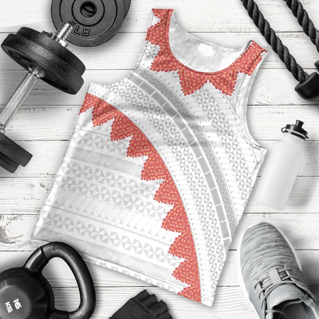 Tonga White Sunday Men Tank Top Heilala Flowers Tongan Ngatu Pattern