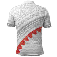 Tonga White Sunday Polo Shirt Heilala Flowers Tongan Ngatu Pattern