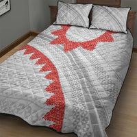 Tonga White Sunday Quilt Bed Set Heilala Flowers Tongan Ngatu Pattern