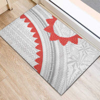 Tonga White Sunday Rubber Doormat Heilala Flowers Tongan Ngatu Pattern