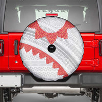Tonga White Sunday Spare Tire Cover Heilala Flowers Tongan Ngatu Pattern