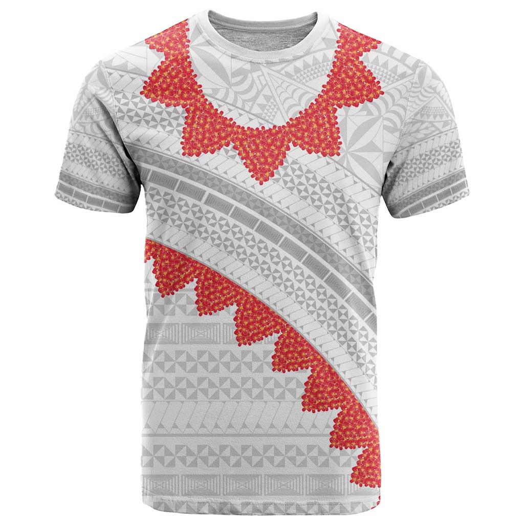 Tonga White Sunday T Shirt Heilala Flowers Tongan Ngatu Pattern