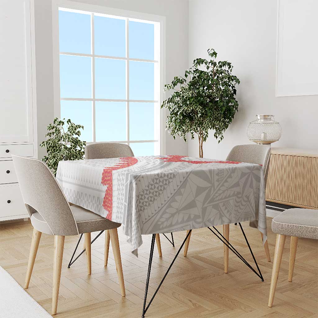 Tonga White Sunday Tablecloth Heilala Flowers Tongan Ngatu Pattern