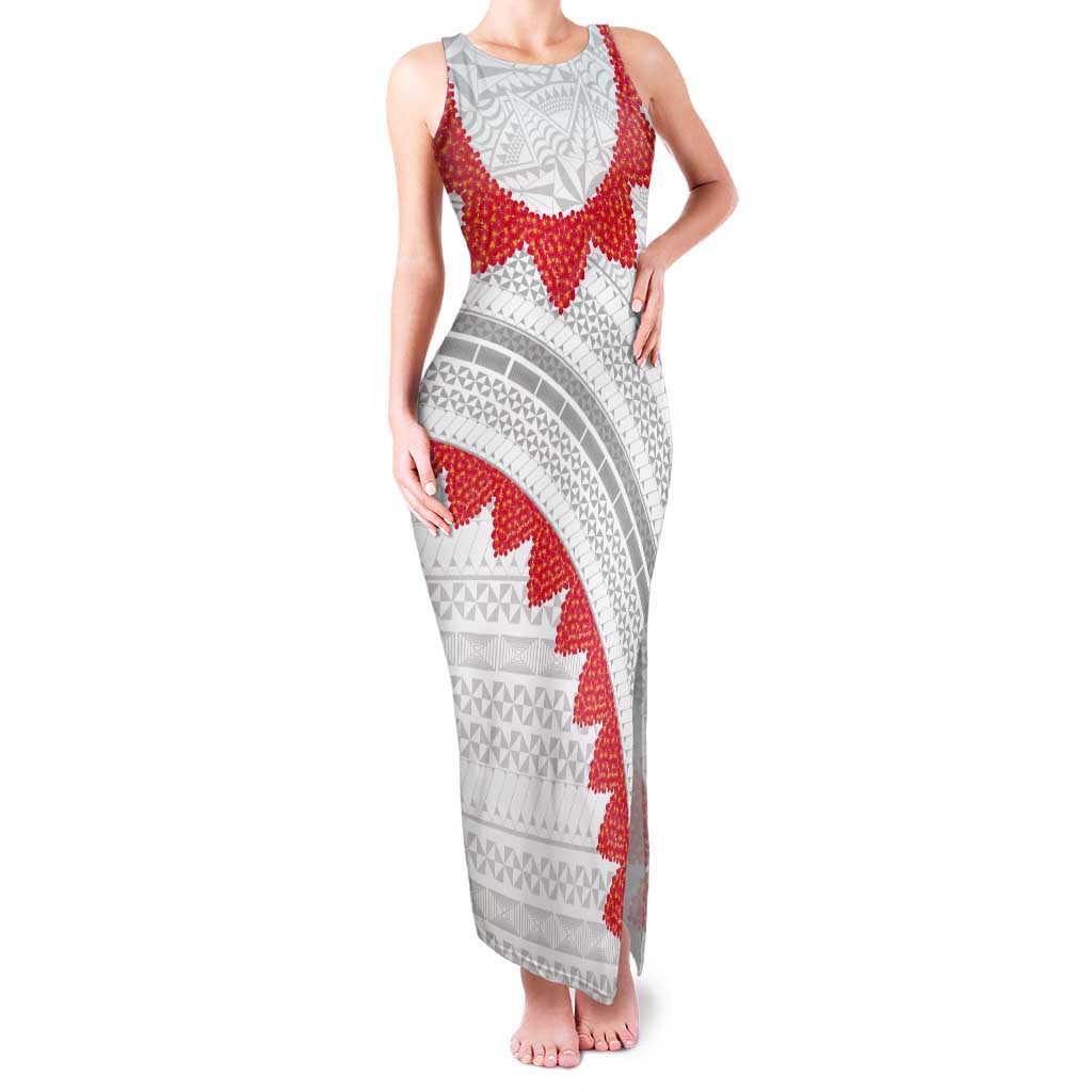 Tonga White Sunday Tank Maxi Dress Heilala Flowers Tongan Ngatu Pattern