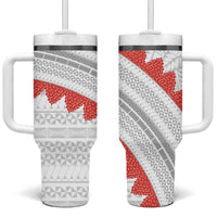 Tonga White Sunday Tumbler With Handle Heilala Flowers Tongan Ngatu Pattern