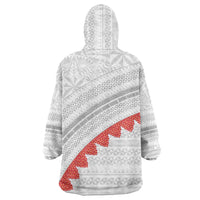 Tonga White Sunday Wearable Blanket Hoodie Heilala Flowers Tongan Ngatu Pattern