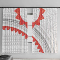 Tonga White Sunday Window Curtain Heilala Flowers Tongan Ngatu Pattern