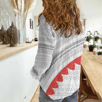 Tonga White Sunday Women Casual Shirt Heilala Flowers Tongan Ngatu Pattern