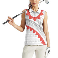 Tonga White Sunday Women Sleeveless Polo Shirt Heilala Flowers Tongan Ngatu Pattern
