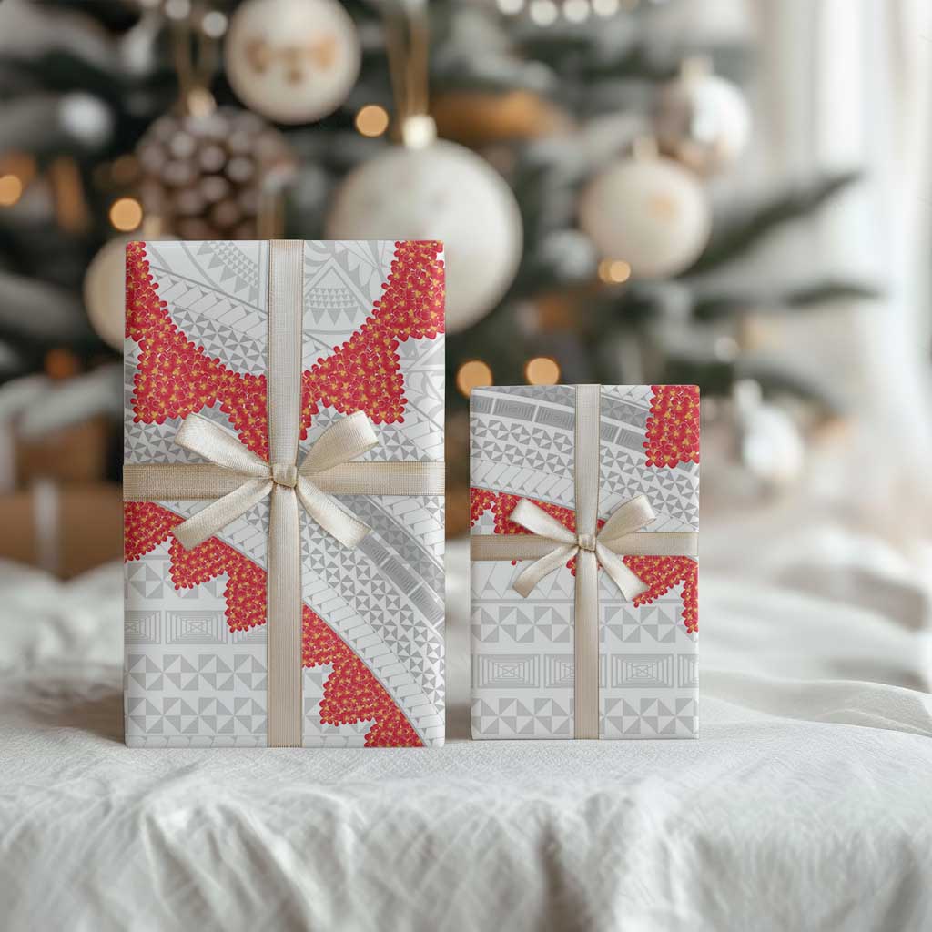 Tonga White Sunday Wrapping Paper Heilala Flowers Tongan Ngatu Pattern - Polynesian Pride